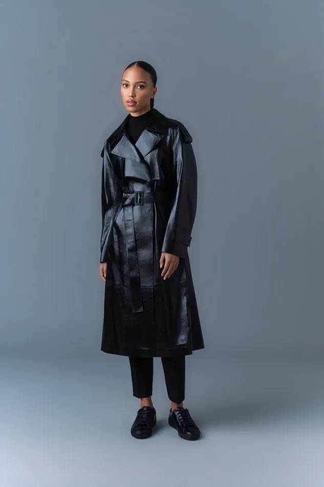 Trenches and Raincoats Women Mackage CARMELA Leather Trench With Belt Black