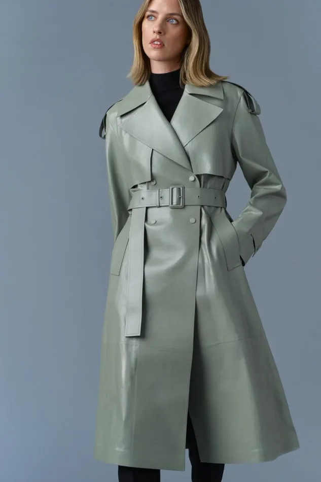 Trenches and Raincoats Women Mackage CARMELA Leather Trench With Belt Black