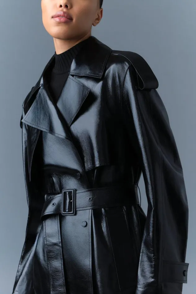 Trenches and Raincoats Women Mackage CARMELA Leather Trench With Belt Black