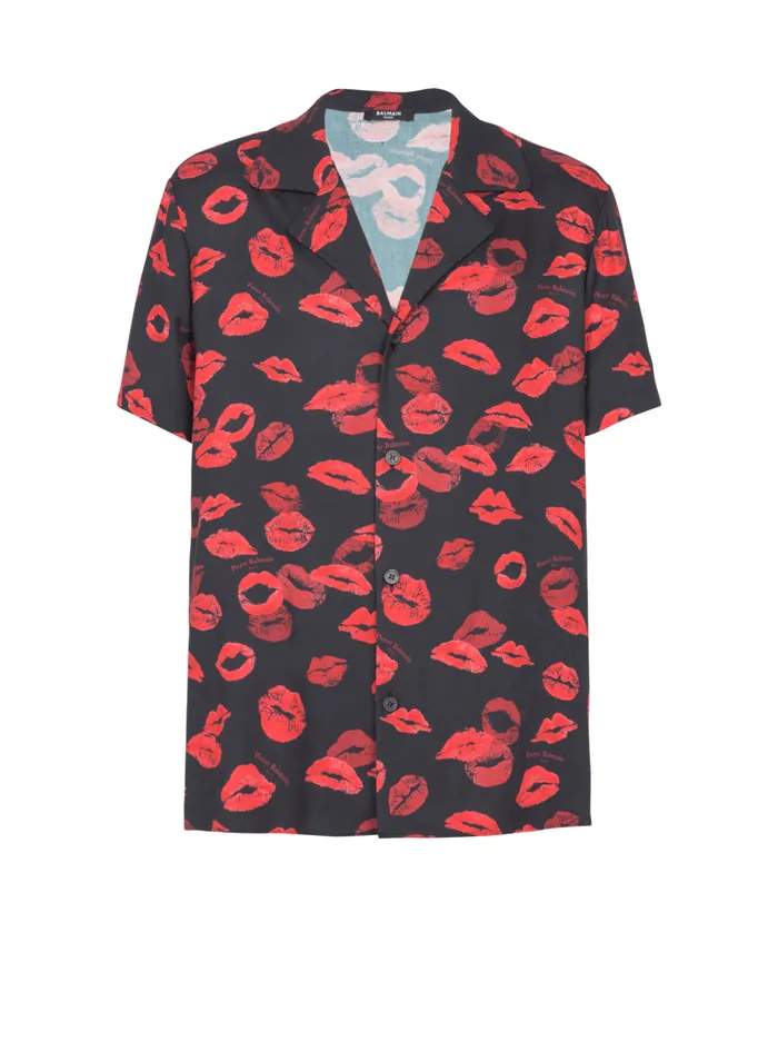 Twill Pyjama Shirt With Kiss Print Black Men Balmain Shirts And Polos