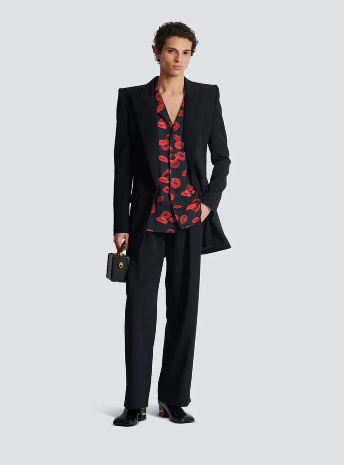 Twill Pyjama Shirt With Kiss Print Black Men Balmain Shirts And Polos