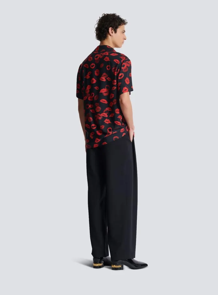 Twill Pyjama Shirt With Kiss Print Black Men Balmain Shirts And Polos