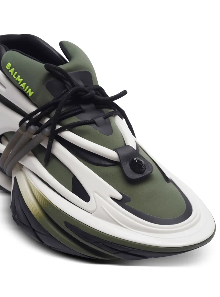 Unicorn Lowtop Sneakers In Neoprene And Calfskin Khaki Men Balmain Sneakers
