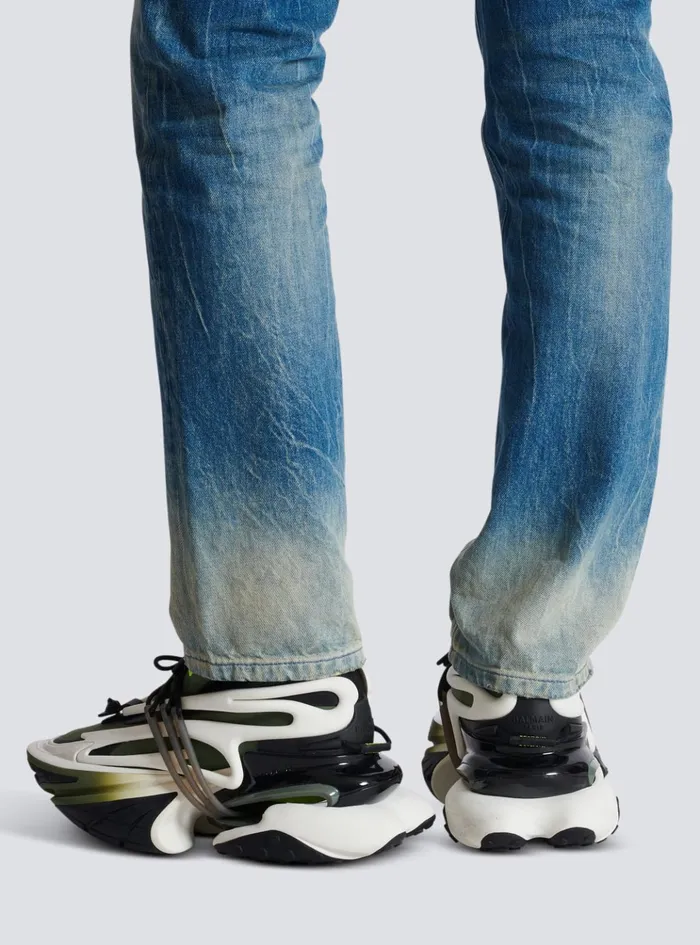 Unicorn Lowtop Sneakers In Neoprene And Calfskin Khaki Men Balmain Sneakers