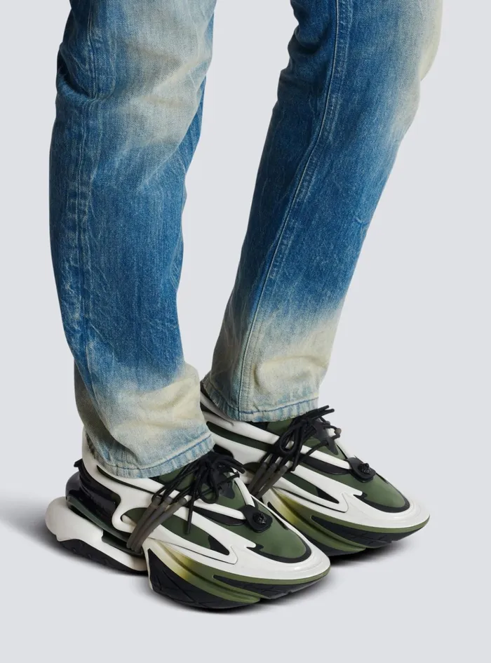Unicorn Lowtop Sneakers In Neoprene And Calfskin Khaki Men Balmain Sneakers