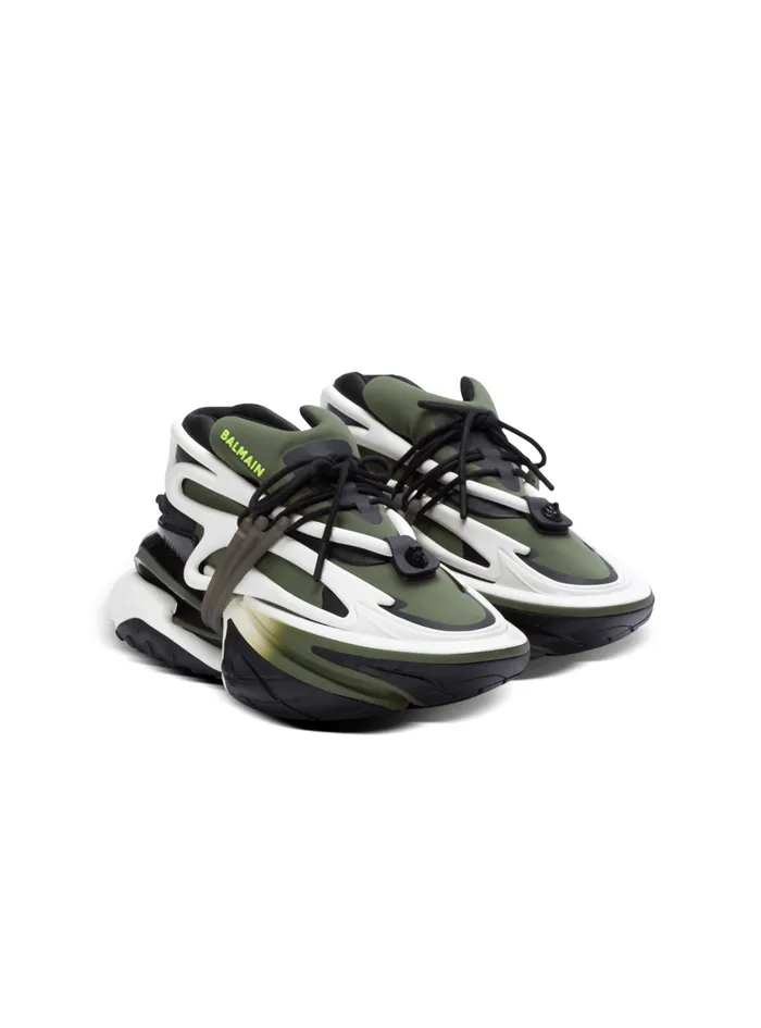 Unicorn Lowtop Sneakers In Neoprene And Calfskin Khaki Men Balmain Sneakers