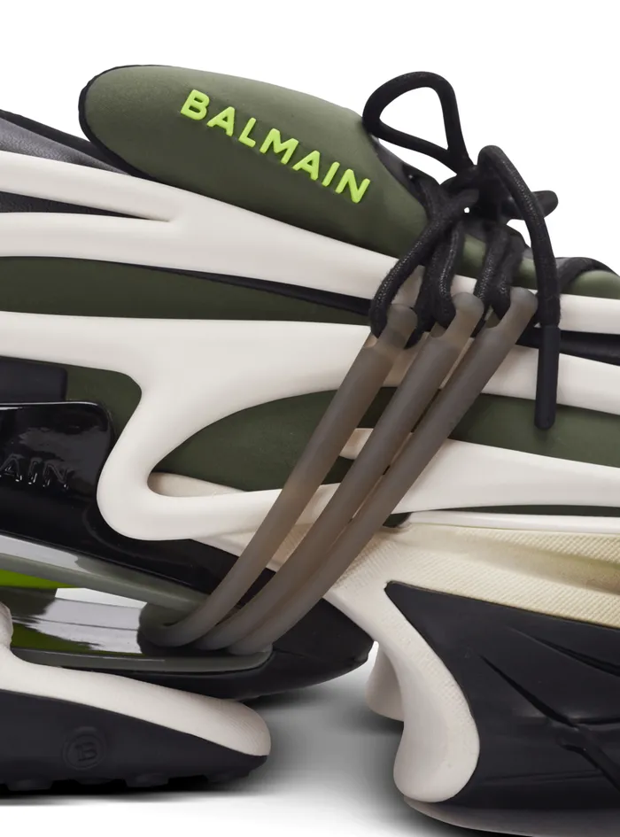 Unicorn Lowtop Sneakers In Neoprene And Calfskin Khaki Men Balmain Sneakers