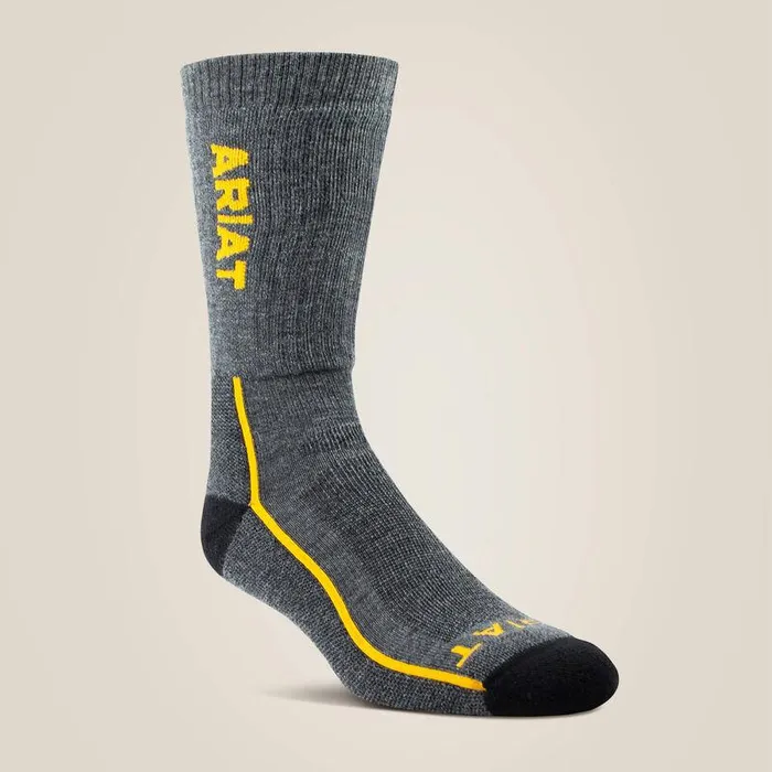 Unisex Socks Ariat Heavyweight Merino Wool Steel Toe Performance Work Sock Grey