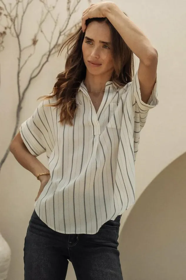Vera Striped Top Ivory Women Bohme Tops