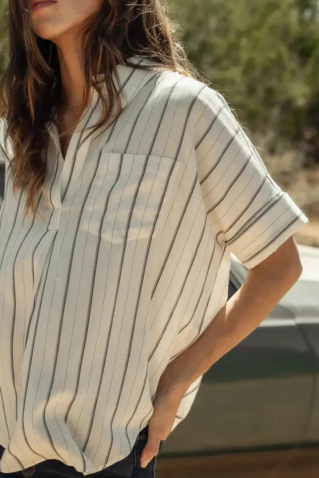 Vera Striped Top Ivory Women Bohme Tops