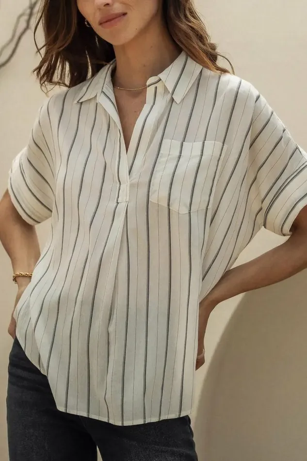 Vera Striped Top Ivory Women Bohme Tops