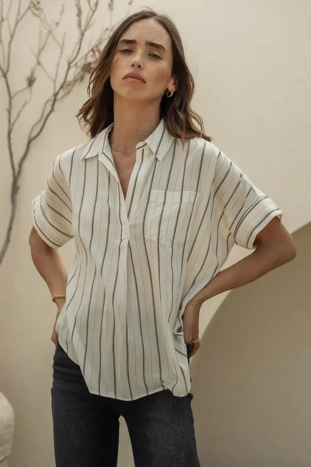 Vera Striped Top Ivory Women Bohme Tops