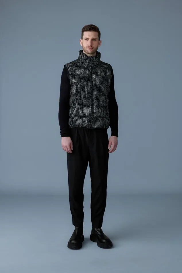 Vests Men Mackage FISHERFLP Flocked Light Down Vest Blackwhite Vests Men Mackage FISHERFLP Flocked Light Down Vest Blackwhite