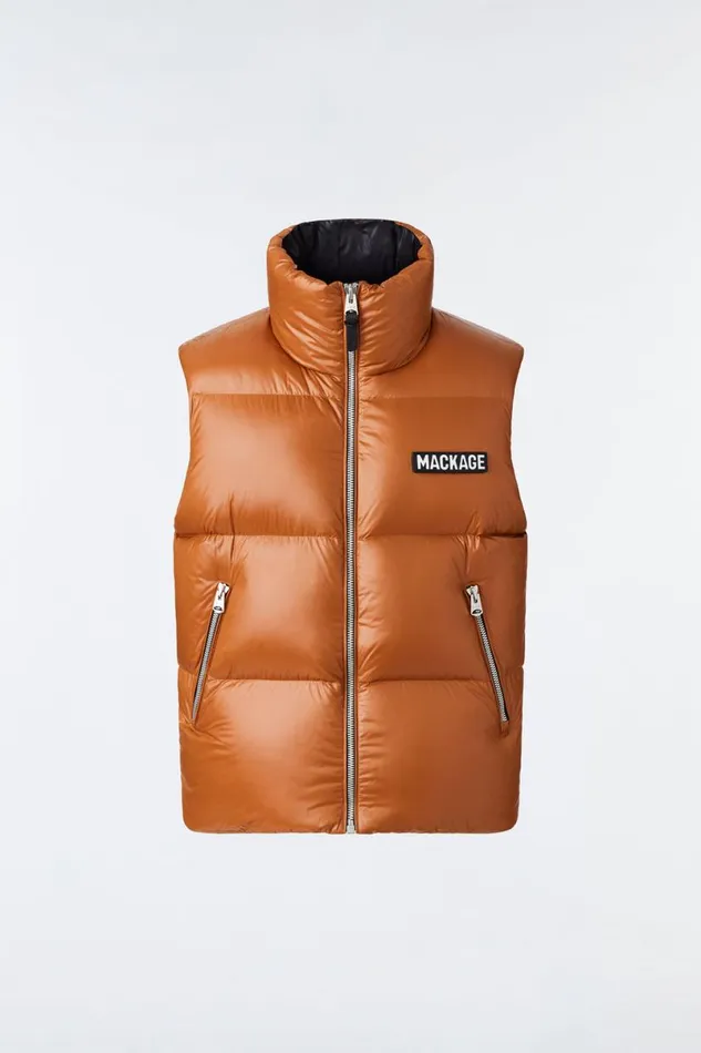 Vests Men Mackage KANE Lustrous Light Down Vest With Funnel Collar Black
