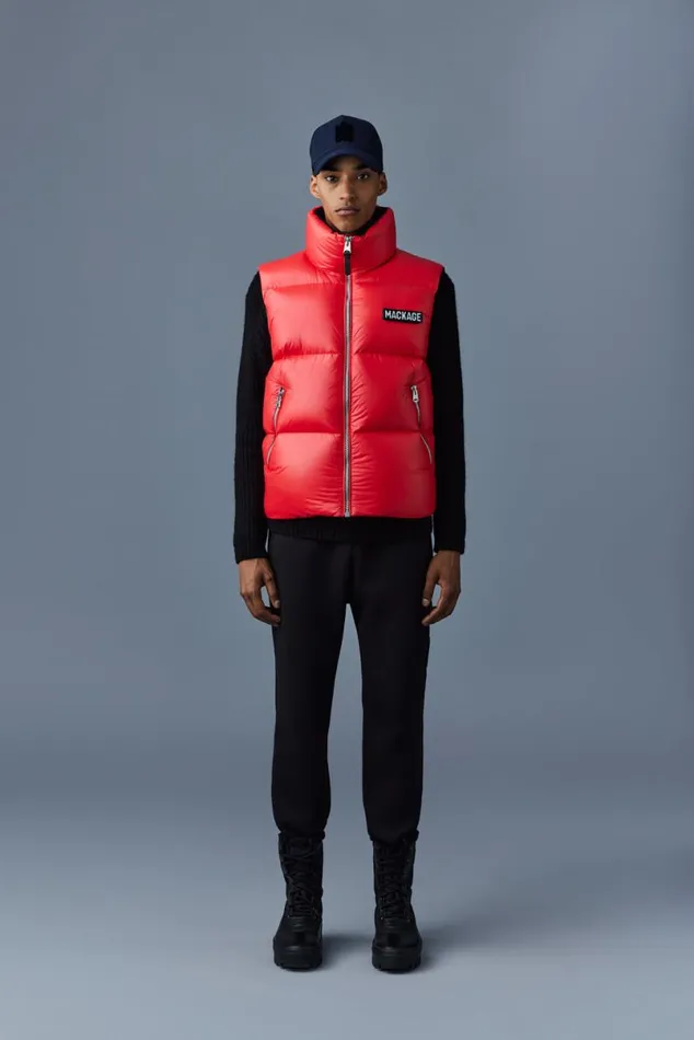 Vests Men Mackage KANE Lustrous Light Down Vest With Funnel Collar Black