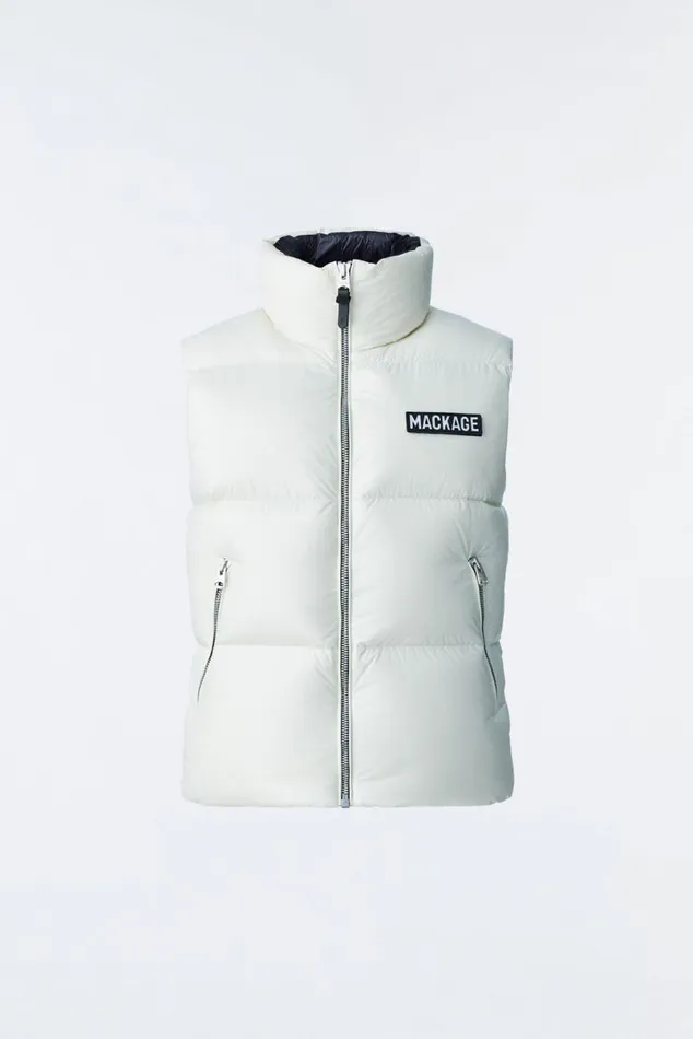 Vests Men Mackage KANE Lustrous Light Down Vest With Funnel Collar Black