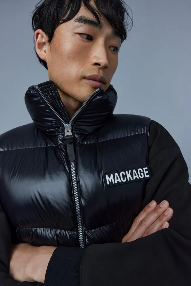 Vests Men Mackage KANE Lustrous Light Down Vest With Funnel Collar Black