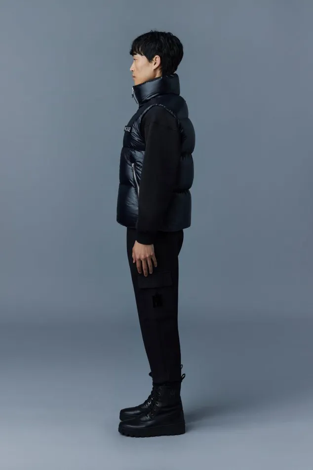 Vests Men Mackage KANE Lustrous Light Down Vest With Funnel Collar Black