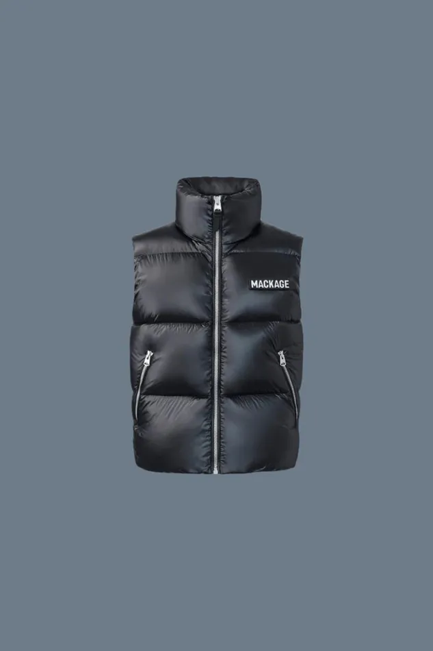 Vests Men Mackage KANE Lustrous Light Down Vest With Funnel Collar Black