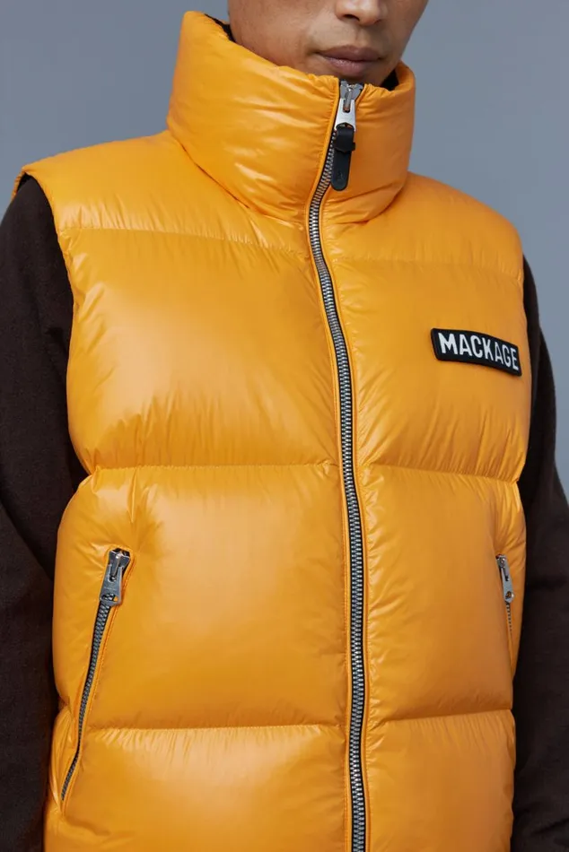 Vests Men Mackage KANE Lustrous Light Down Vest With Funnel Collar Black