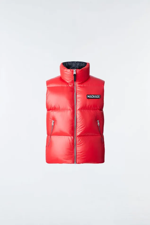 Vests Men Mackage KANE Lustrous Light Down Vest With Funnel Collar Black