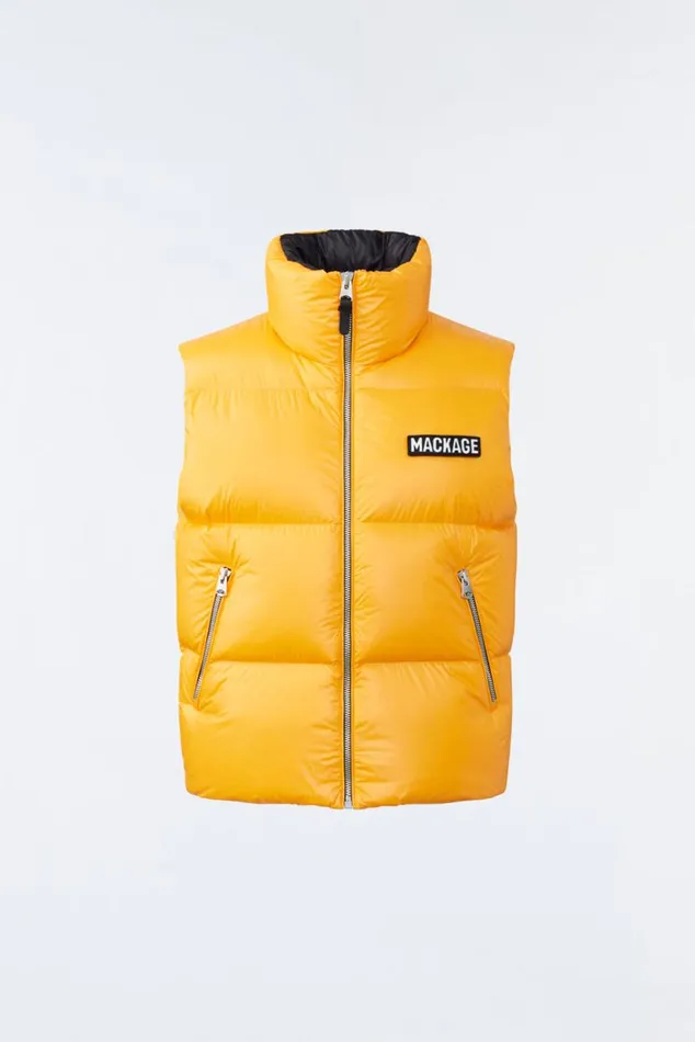 Vests Men Mackage KANE Lustrous Light Down Vest With Funnel Collar Black