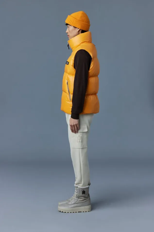 Vests Men Mackage KANE Lustrous Light Down Vest With Funnel Collar Black