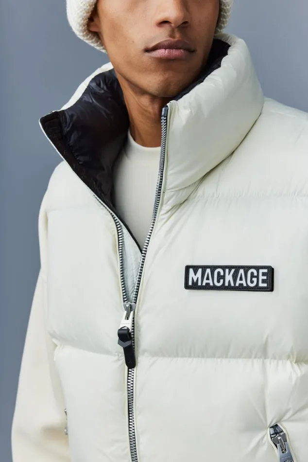 Vests Men Mackage KANE Lustrous Light Down Vest With Funnel Collar Black