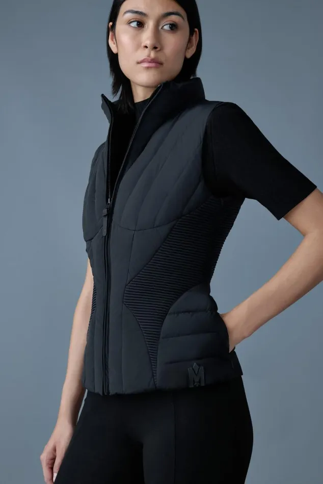 Vests Women Mackage AURELIA Smocked Detail Light Down Vest Black