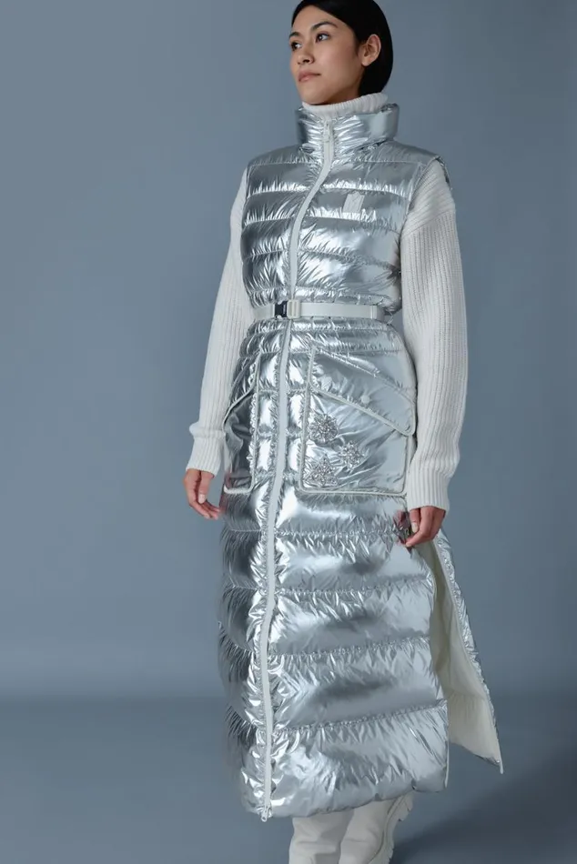 Vests Women Mackage IVANKAMSF Sleeveless Metallic Laminate Snowflake Coat Silver