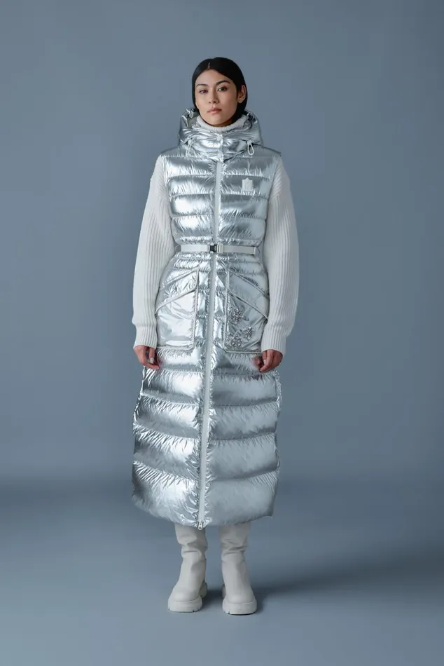 Vests Women Mackage IVANKAMSF Sleeveless Metallic Laminate Snowflake Coat Silver