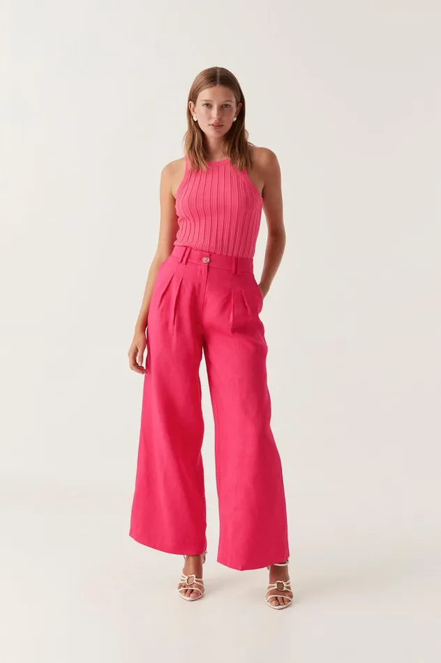 Vista High Waist Wide Leg Pant Bougainvillea Red Women Aje Pants