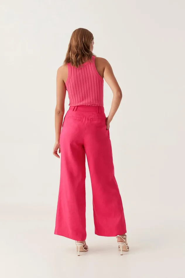 Vista High Waist Wide Leg Pant Bougainvillea Red Women Aje Pants