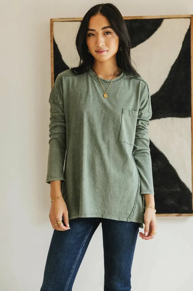 Washed Oversized Knit Top In Sage Sage Women Bohme Tees and Tanks