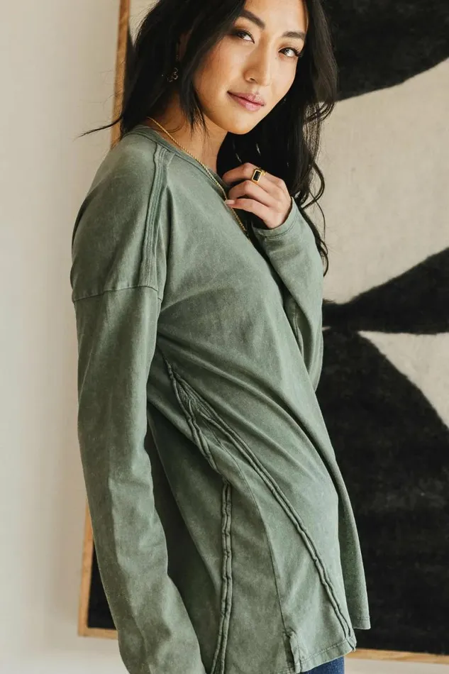Washed Oversized Knit Top In Sage Sage Women Bohme Tees and Tanks