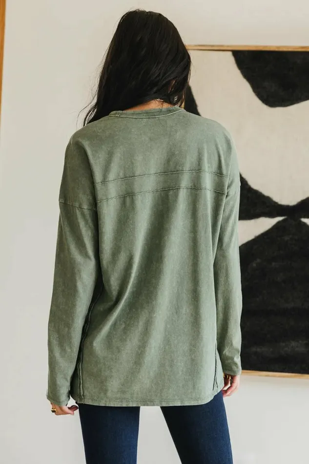 Washed Oversized Knit Top In Sage Sage Women Bohme Tees and Tanks