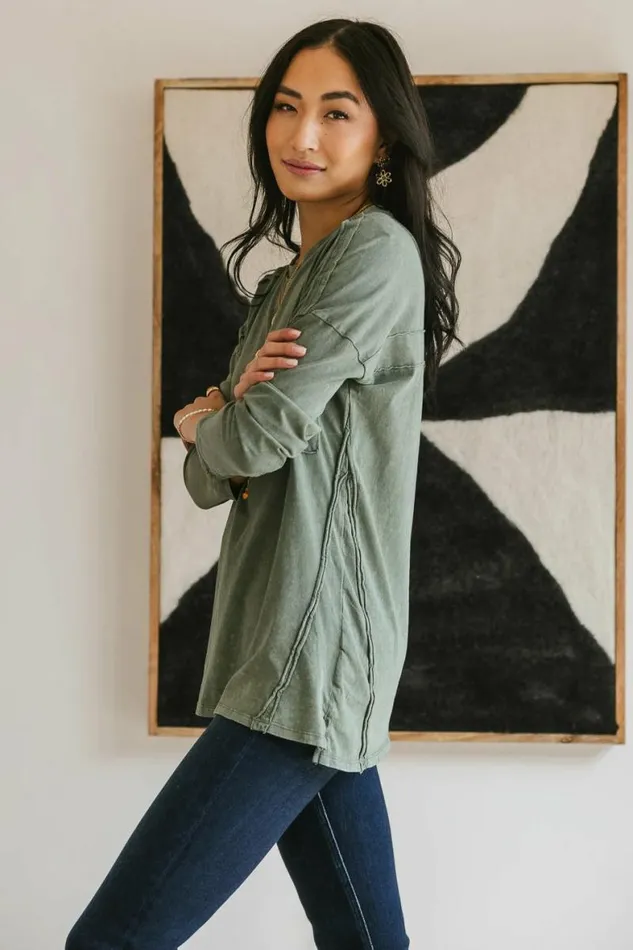 Washed Oversized Knit Top In Sage Sage Women Bohme Tees and Tanks