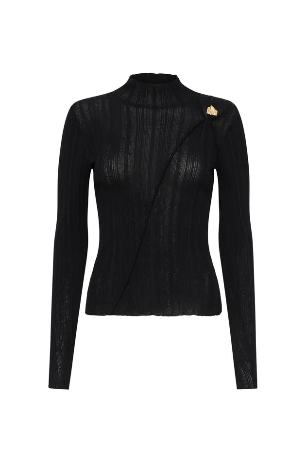Wave Hardware Rib Knit Black Women Aje Knitwear 038 Jumpers