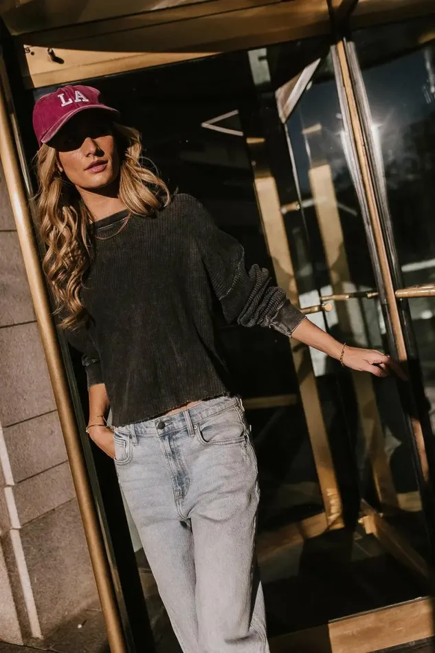 Wesley Waffle Knit Top Black Women Bohme Tops