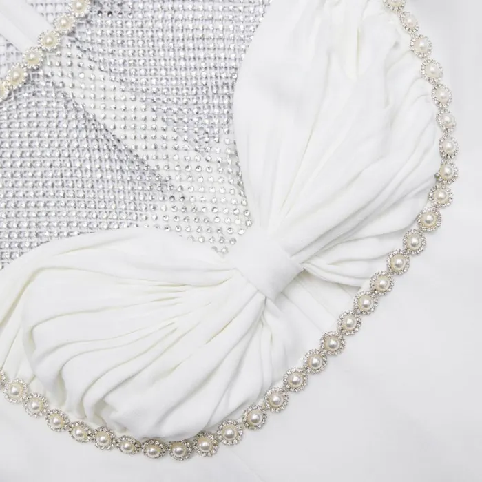 White Crepe Diamante Mesh Mini Dress Women Self Portrait Dresses