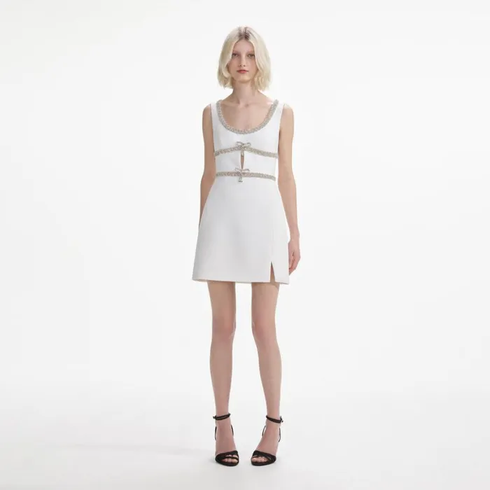 White Diamante Bow Trim Mini Dress Women Self Portrait Dresses
