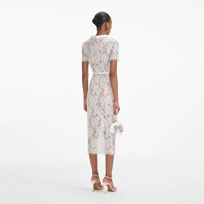 White Lace Button Midi Dress Women Self Portrait Dresses
