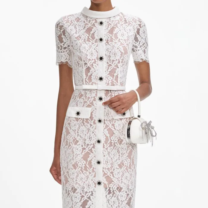 White Lace Button Midi Dress Women Self Portrait Dresses