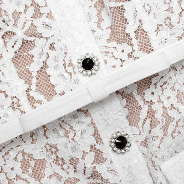 White Lace Button Midi Dress Women Self Portrait Dresses