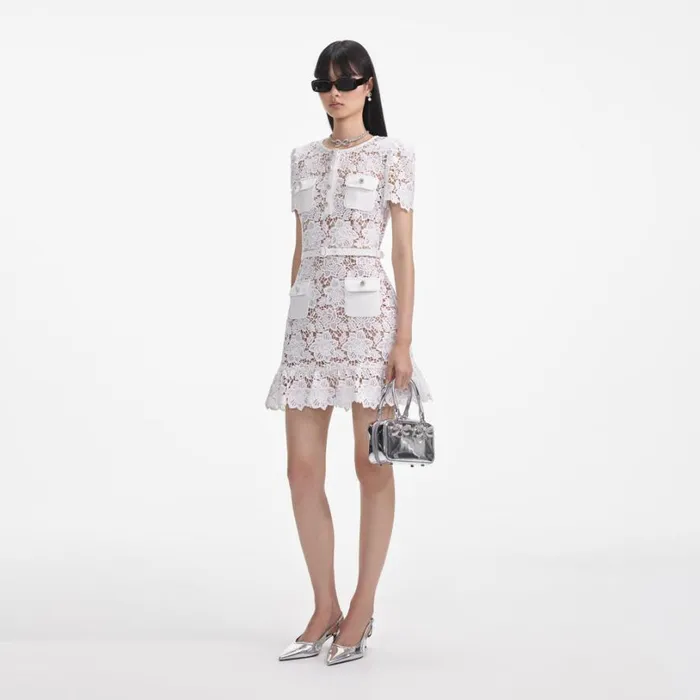 White Lace Mini Dress Women Self Portrait Dresses White Lace Mini Dress Women Self Portrait Dresses