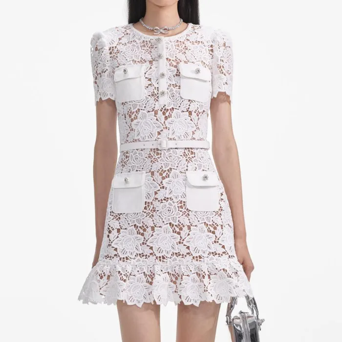White Lace Mini Dress Women Self Portrait Dresses White Lace Mini Dress Women Self Portrait Dresses