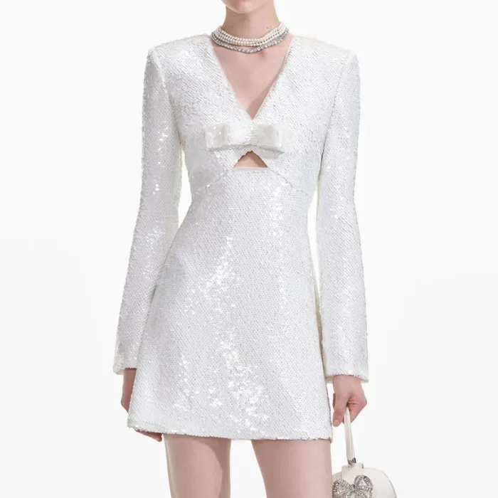 White Sequin Mini Dress Women Self Portrait Dresses