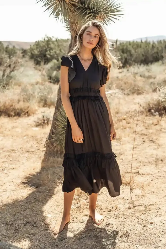 Willa Ruffle Dress In Black Black Women Bohme Dresses