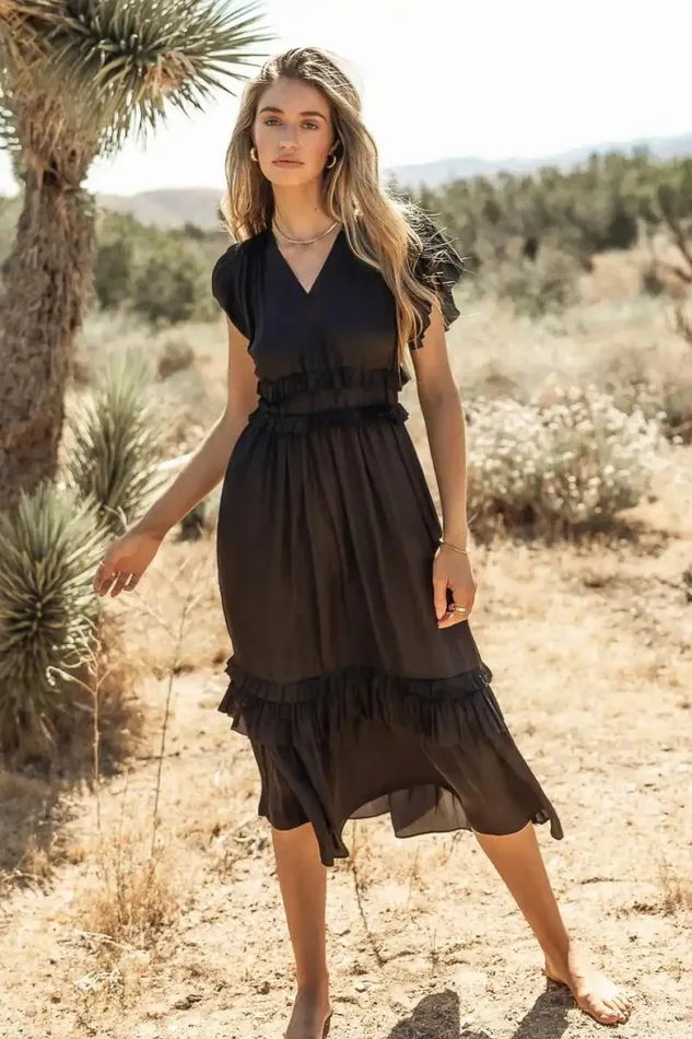 Willa Ruffle Dress In Black Black Women Bohme Dresses