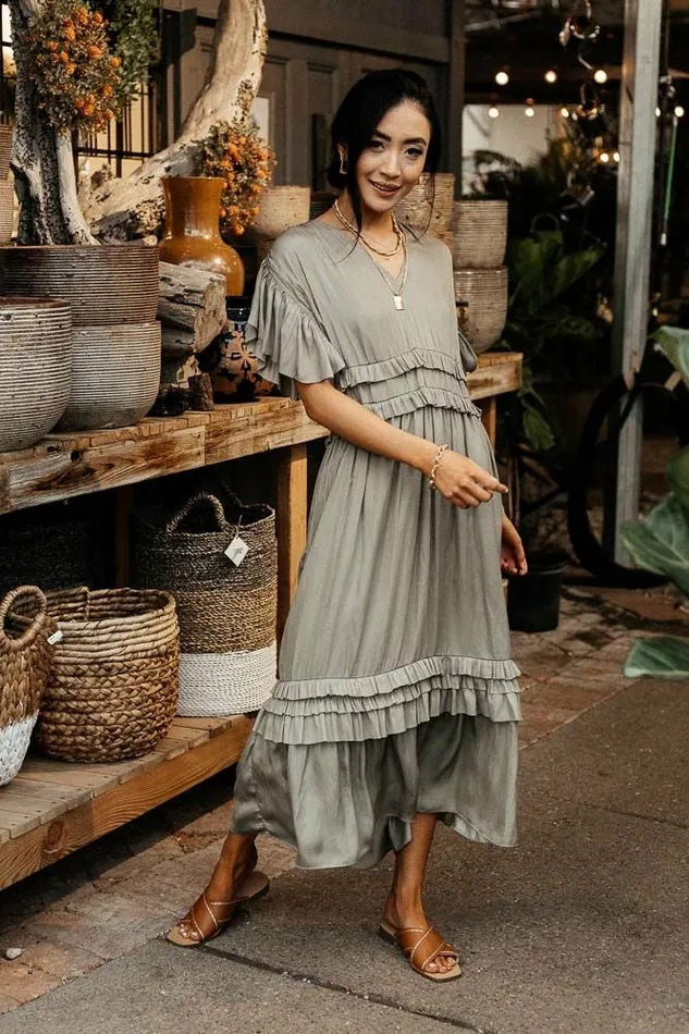 Willa Ruffle Dress In Sage Sage Women Bohme Dresses